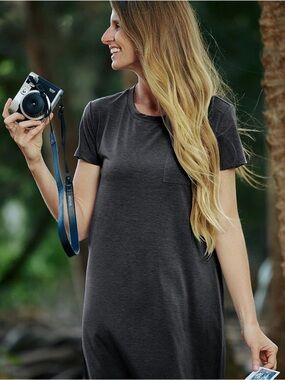 Free Fly Dark Heather Grey Bamboo Flex Pocket UPF 50+ Swing Dress Size Small